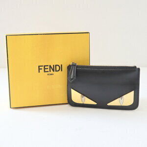 Fendi Bugs Monster Coin Wallet Case Bag Leather Black Yellow